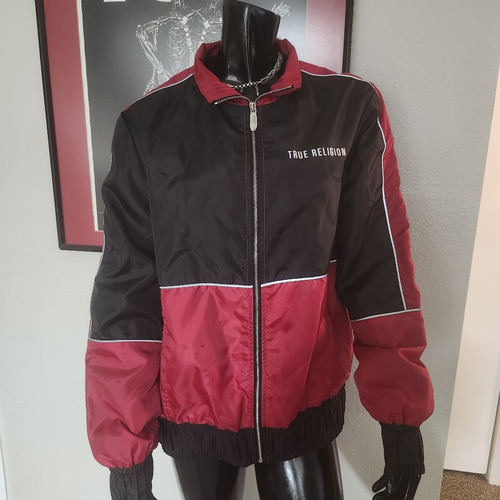True Religion Black and Red Zip-Up Windbreaker